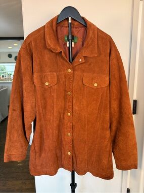 Men's Rust Suede Button-Front Leather Jacket by Unknown Brand